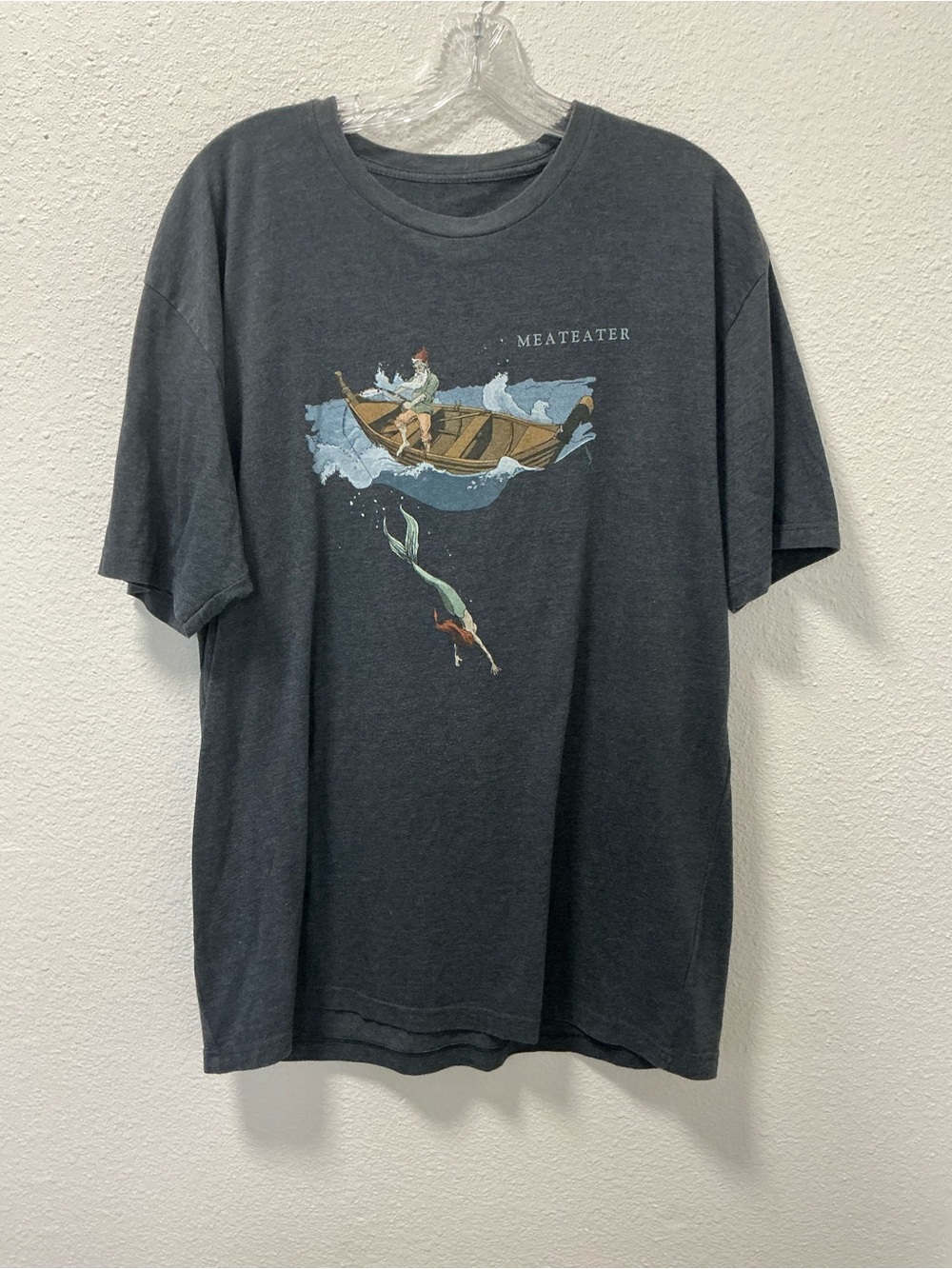 Meat eater T Shirt Mens XL Heather Grey Old Man Mermaid Fishing Steven Rhineland